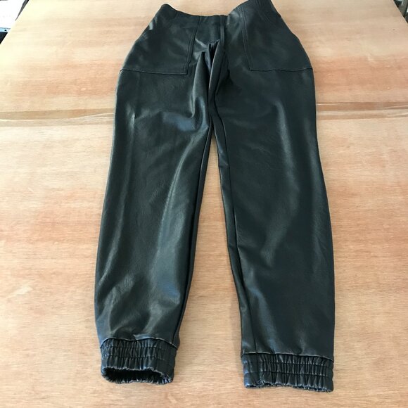 Spanx Faux Leather Like Joggers Women S Black Mid Rise Pockets Pull On Tapered - Picture 1 of 12